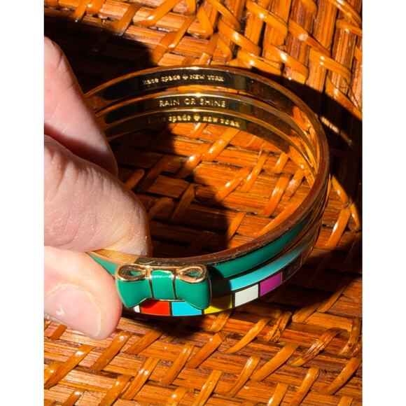 Kate Spade New York Enamel Bangle Bracelet Set of 3 Bow, Turquoise & Multicolor - Picture 2 of 5